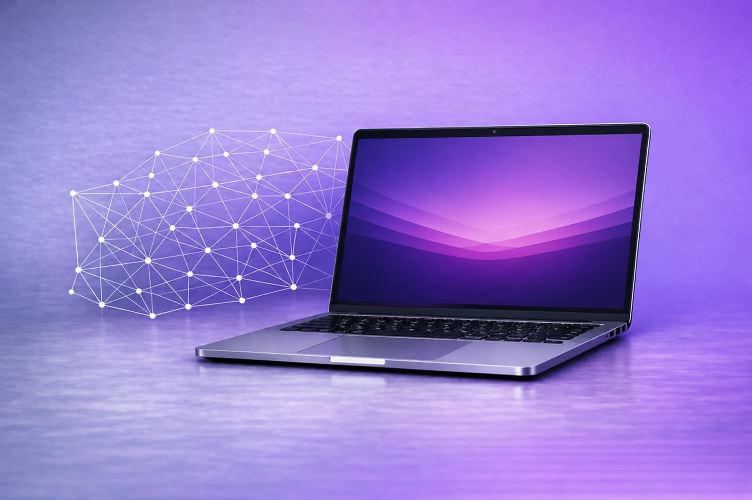 Service für Unternehmen Webdesign Agentur BLAY DESIGN – moderner Laptop vor abstraktem Netzwerk als visuelle Darstellung für digitales Webdesign, technische Vernetzung und innovative Online‑Lösungen.